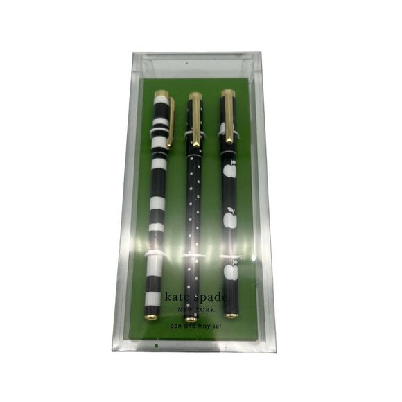 Kate Spade Dots and Stripes Fine Point Pen Set of 3 with Acrylic Tray - Picture 1 of 1